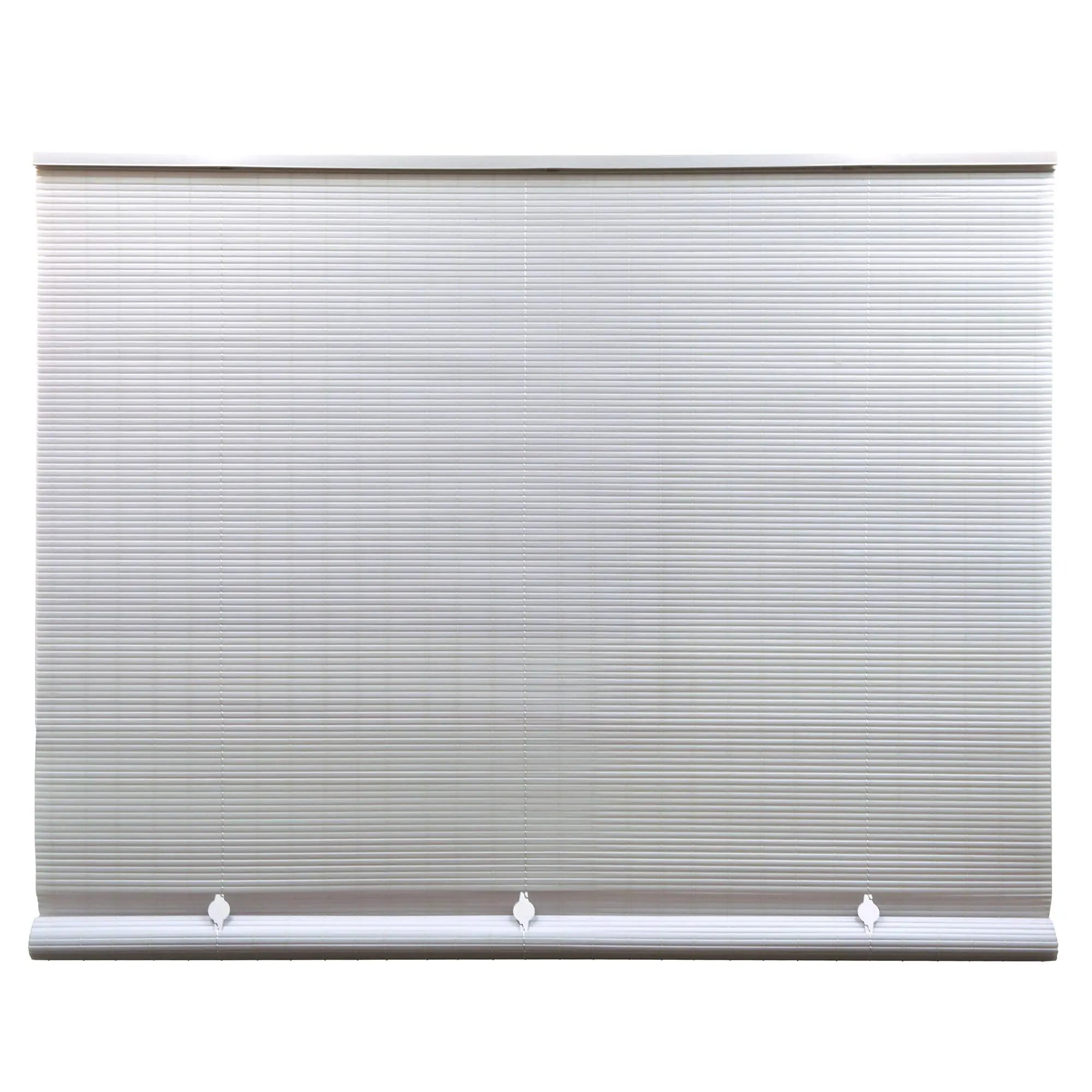 Cordless Outdoor Roll Up Shades - White PVC, 1-Piece  Warm Home View