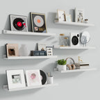 Fun Memories Picture Ledge Shelf 24 Inch Long Floating Shelves Set of 6 Picture Shelf for Wall with Lip Large Nursery Book Shelves for Storage Wall Shelves for Living Room Bedroom Kitchen White  Warm Home View