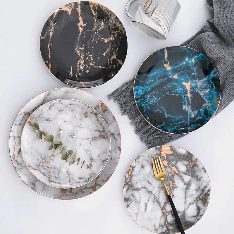 Marble Pattern Plate, Nordic Dinnerware with Gold Edge  Warm Home View