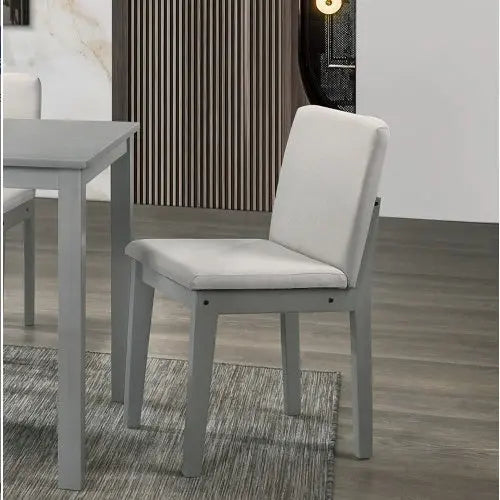 5-Piece Grey Wood Finish Dining Set with 4 Beige Fabric Upholstered Chairs  Warm Home View