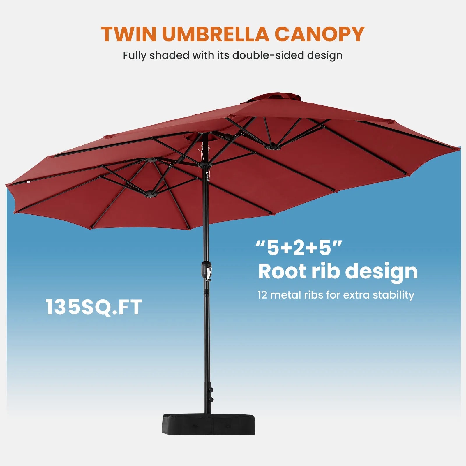Large Outdoor Patio Umbrella - Polyester, 3-Piece Set  Warm Home View