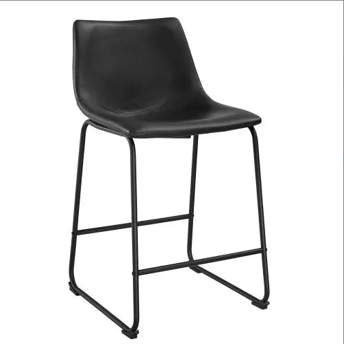 Set of 2 Industrial Black Faux Leather Counter Stools with Durable Steel Frame  Warm Home View