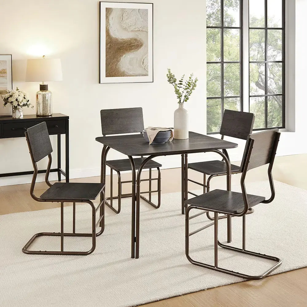 Modern Wood Dining Set Antique Bronze 5-Piece  Warm Home View