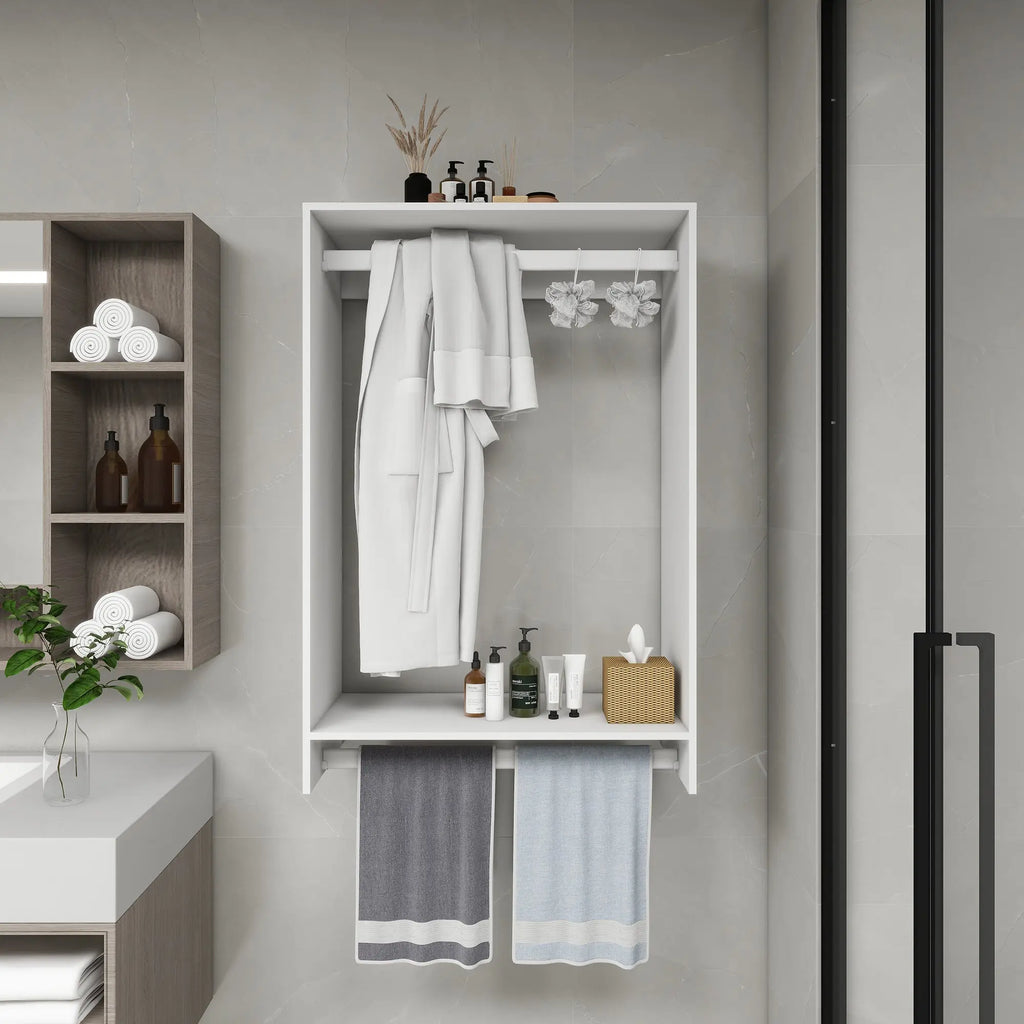 B3 DIY Modular Wooden Closet Organizer System with 2 Hanging Rods Shelves Wall Mount Shelving for Walk in Closet Bedroom and living room Organization Built in Clothes Storage White 31.49''W x 16.04''D x 47.24''H  Warm Home View