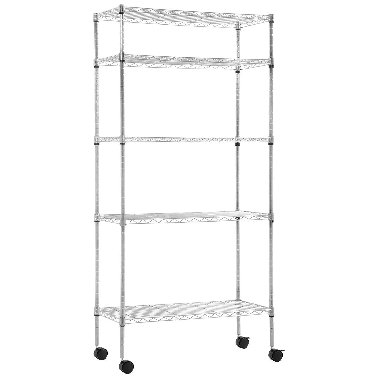 BestOffice 14"x30"x60" Storage Shelves Heavy Duty Shelving 5 Tier Layer Wire Shelving Unit with Wheels Metal Wire Shelf Standing Garage Shelves Storage RackAdjustable NSF Certified (Chrome)  Warm Home View