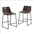 Set of 2 Industrial Brown Faux Leather Counter Stools with Powder-Coated Metal Base  Warm Home View