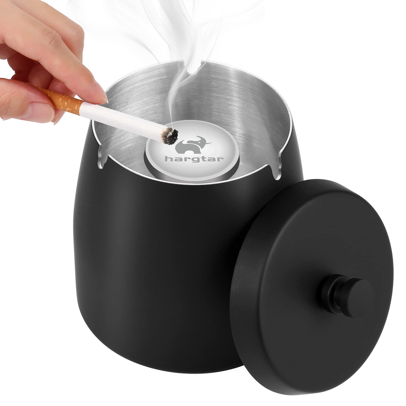 Windproof Outdoor Ashtray with Lid - Stainless Steel, 1-Piece  Warm Home View