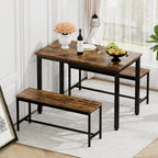 Rustic Brown Bench Dining Table Set Wood/Steel 3-Piece  Warm Home View
