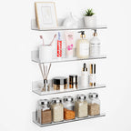 Set of 4 Acrylic Shelves for Wall 15" Adhesive Clear Bathroom Stroage Shelves Acrylic Wall Shelf Organizer Floating Shelves Wall Mounted Book Wall Shelves for Kids Baby (No Drill)  Warm Home View
