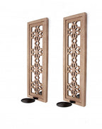 Set of Two Tan Lattice Wall Sconce Candle Holders  Warm Home View