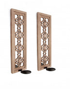 Set of Two Tan Lattice Wall Sconce Candle Holders  Warm Home View
