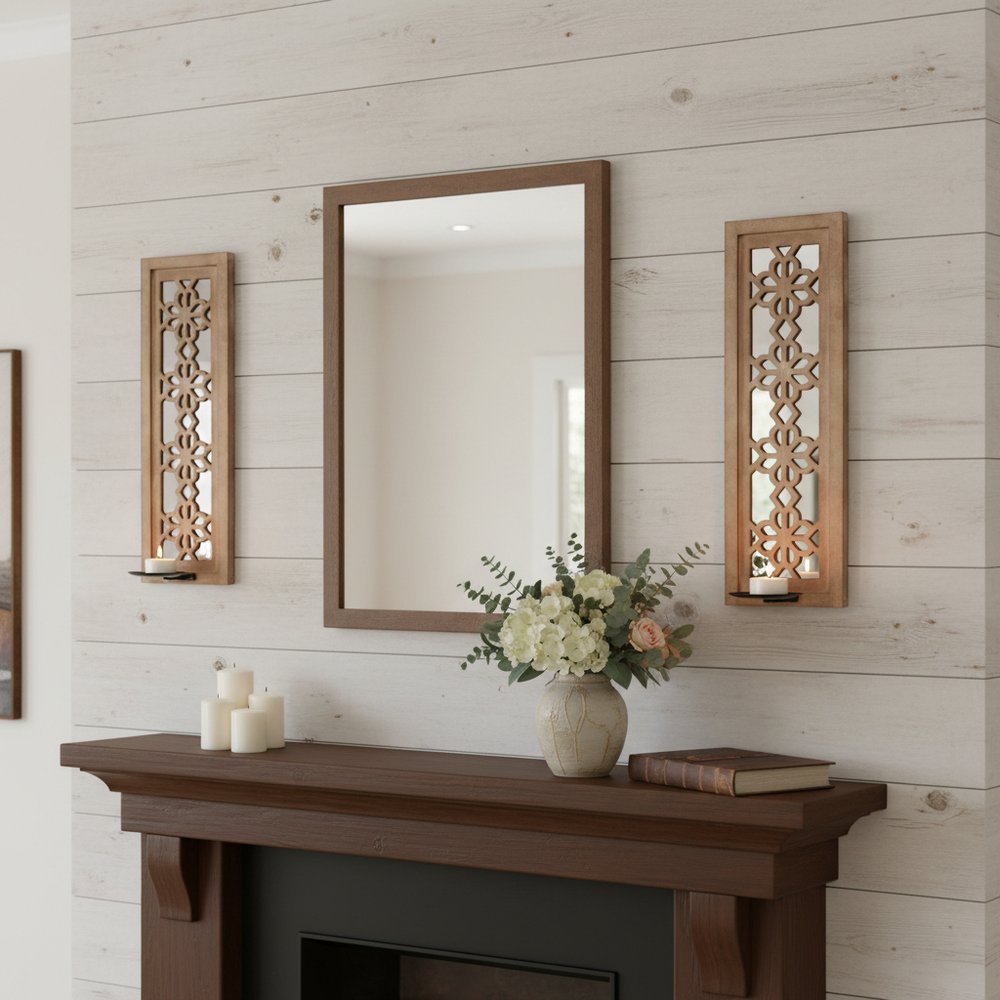 Set of Two Tan Lattice Wall Sconce Candle Holders  Warm Home View