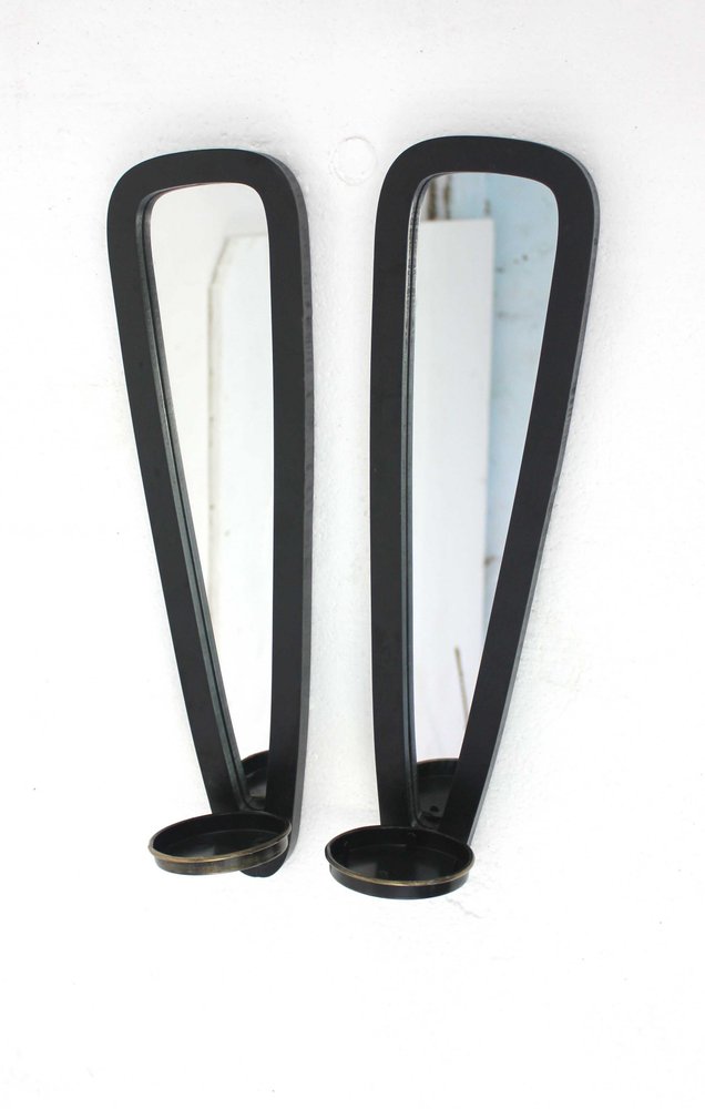 Set of Two Black Solid Wood Wall Sconce Candle Holders  Warm Home View