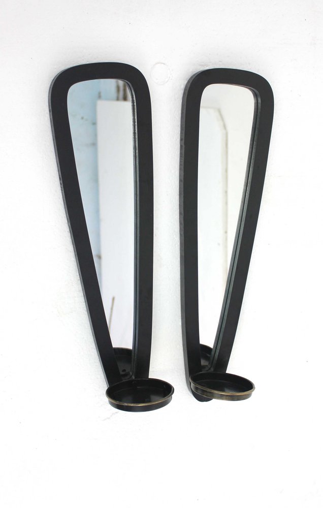 Set of Two Black Solid Wood Wall Sconce Candle Holders  Warm Home View