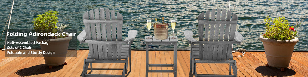 Wooden Folding Adirondack Chair Set - Grey Cedar, 2-Piece  Warm Home View