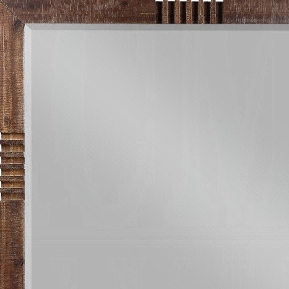 Reclaimed Oak Finish Rectangular Mirror  Warm Home View