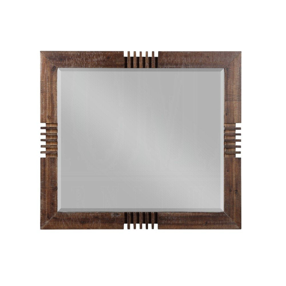 Reclaimed Oak Finish Rectangular Mirror  Warm Home View