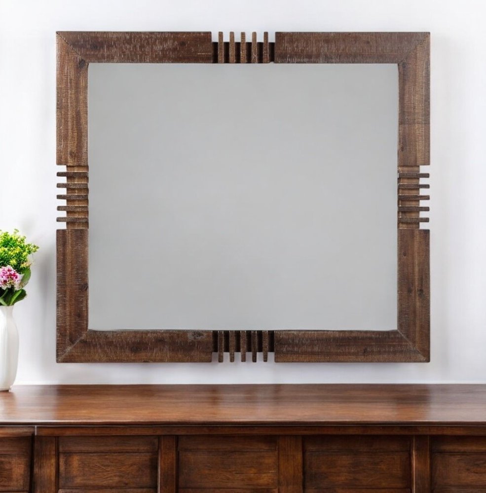 Reclaimed Oak Finish Rectangular Mirror  Warm Home View