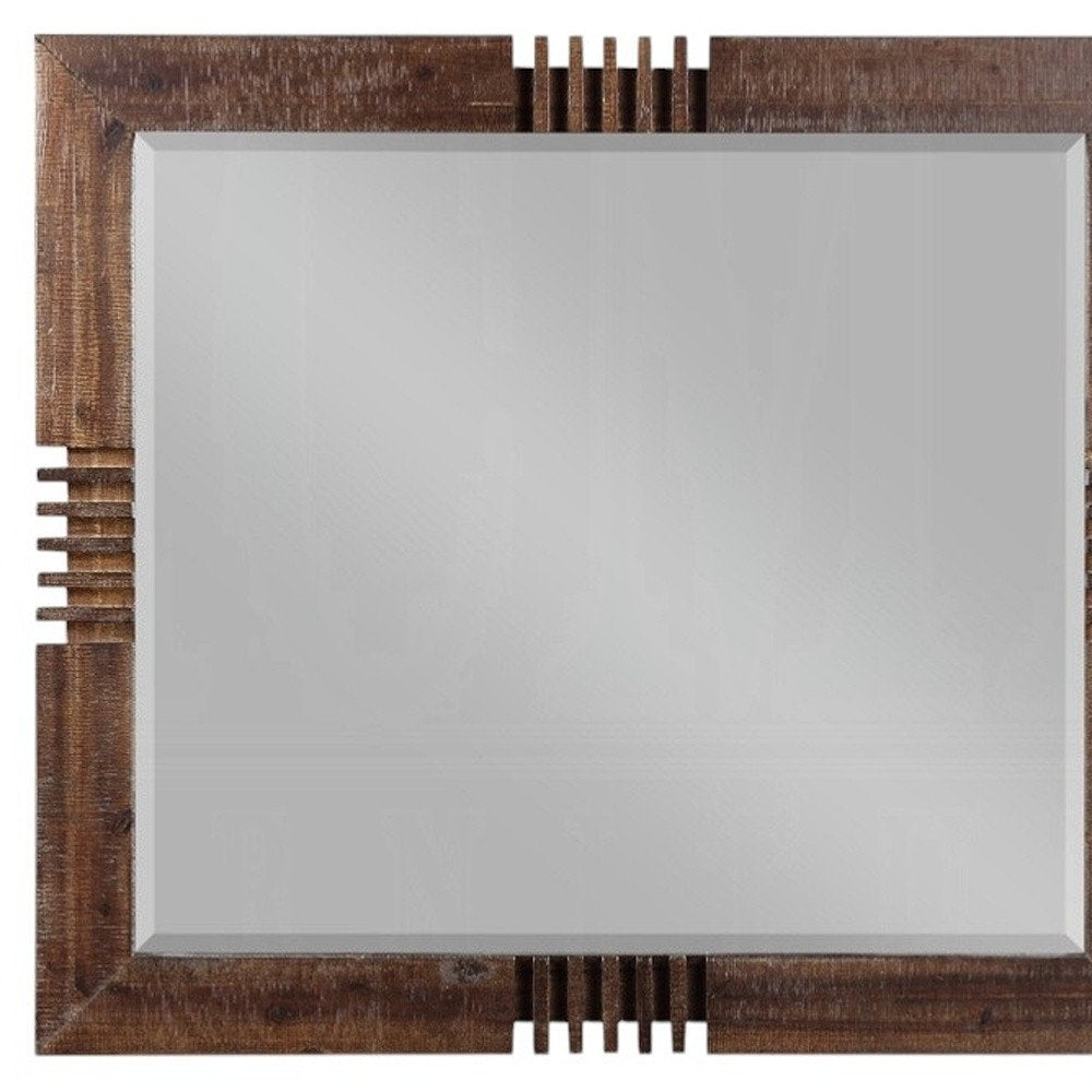 Reclaimed Oak Finish Rectangular Mirror  Warm Home View