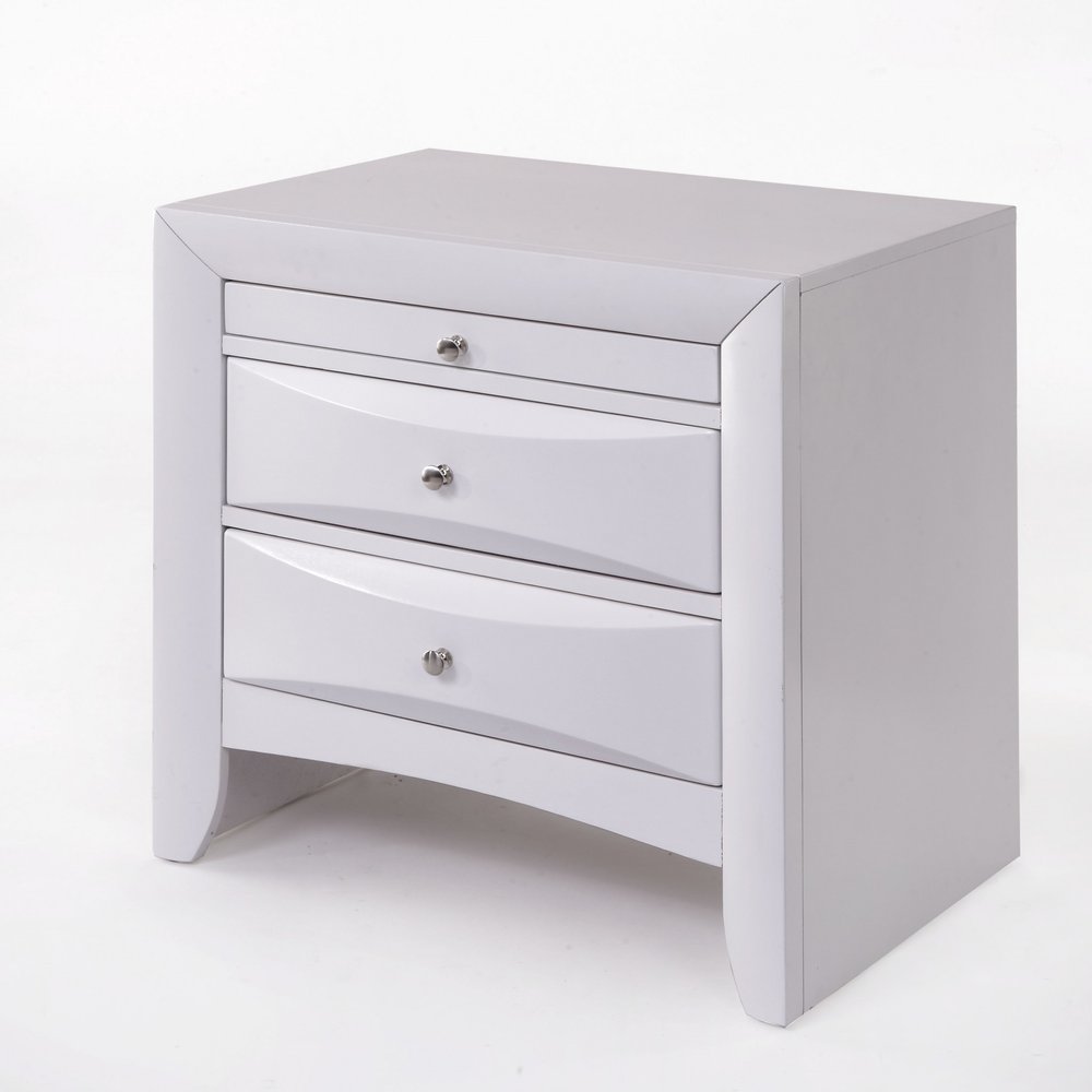 Elegant White 3 Drawer Nightstand  Warm Home View