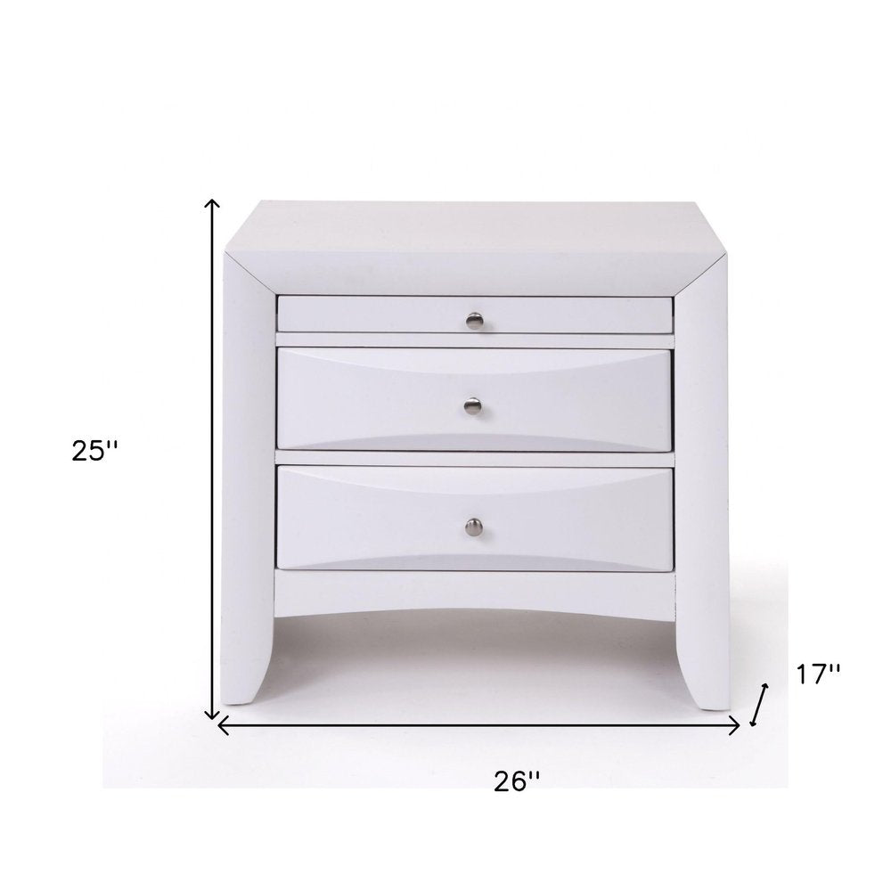 Elegant White 3 Drawer Nightstand  Warm Home View