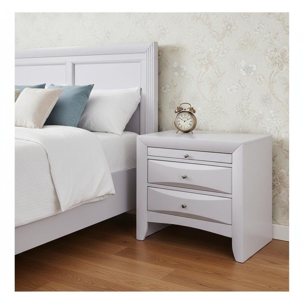Elegant White 3 Drawer Nightstand  Warm Home View