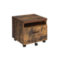 19" Brown And Black Rustic Wood Single Drawer Rolling Filing Cabinet  Warm Home View