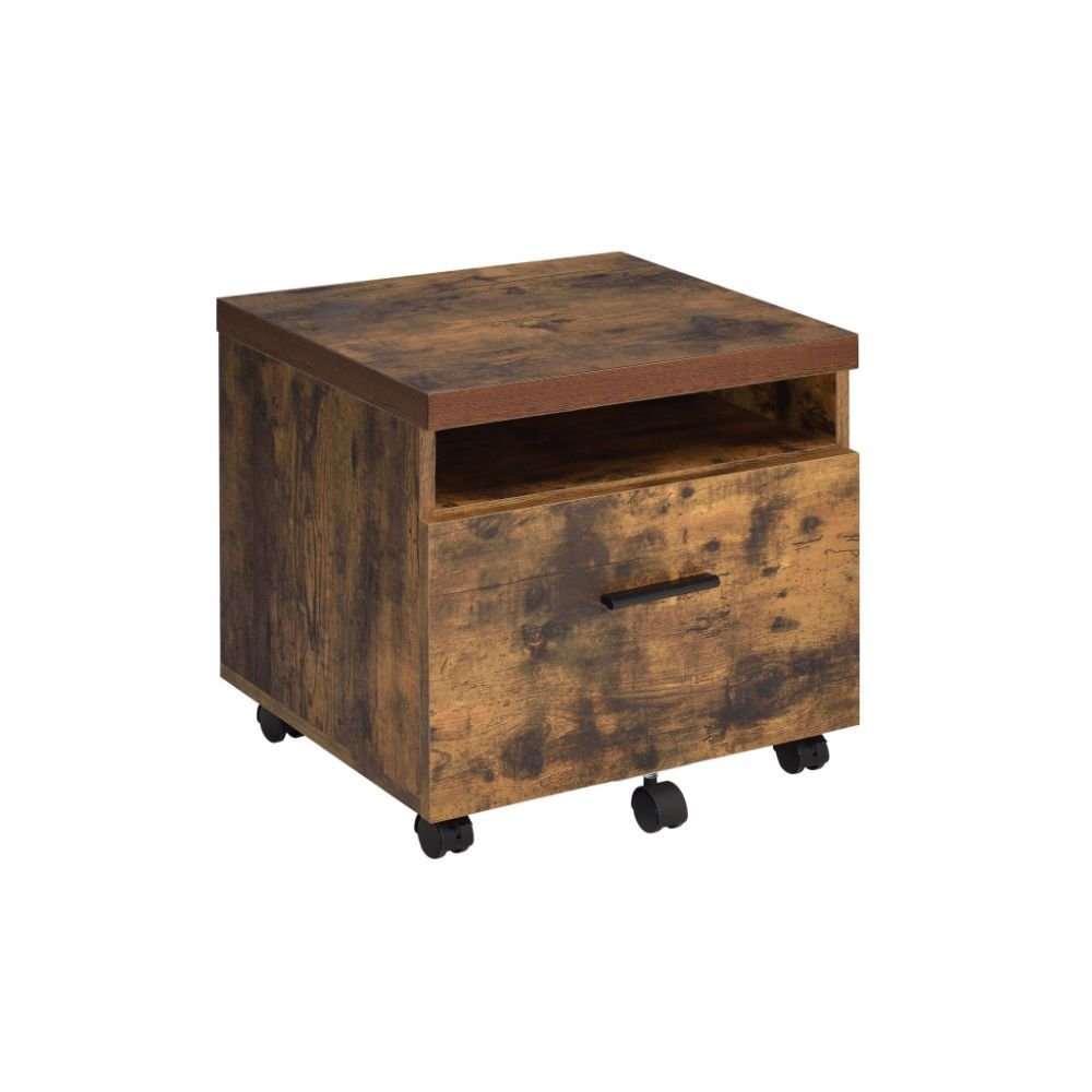 19" Brown And Black Rustic Wood Single Drawer Rolling Filing Cabinet  Warm Home View