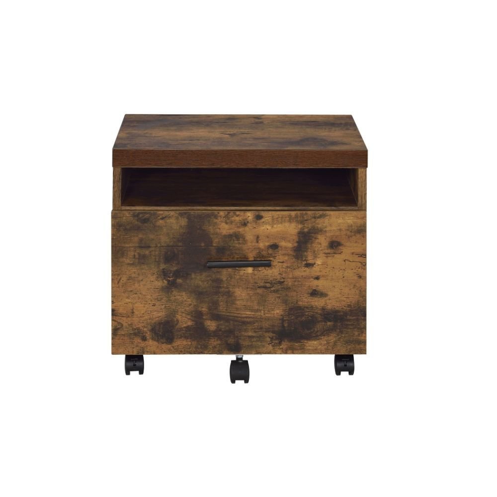 19" Brown And Black Rustic Wood Single Drawer Rolling Filing Cabinet  Warm Home View