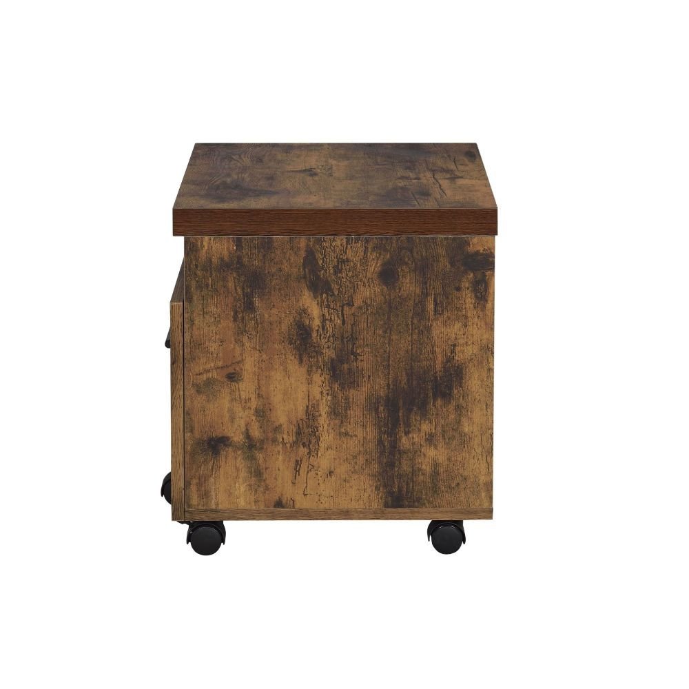 19" Brown And Black Rustic Wood Single Drawer Rolling Filing Cabinet  Warm Home View