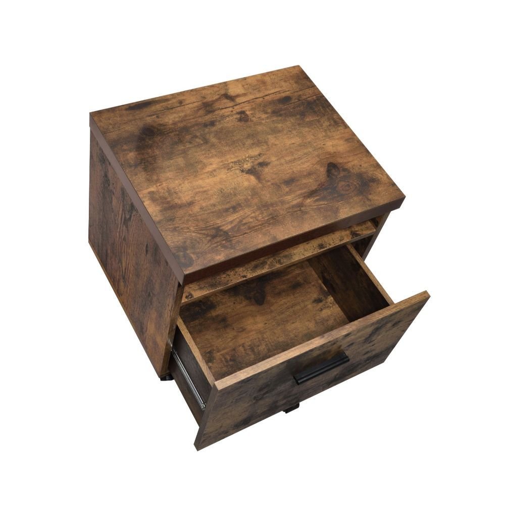 19" Brown And Black Rustic Wood Single Drawer Rolling Filing Cabinet  Warm Home View