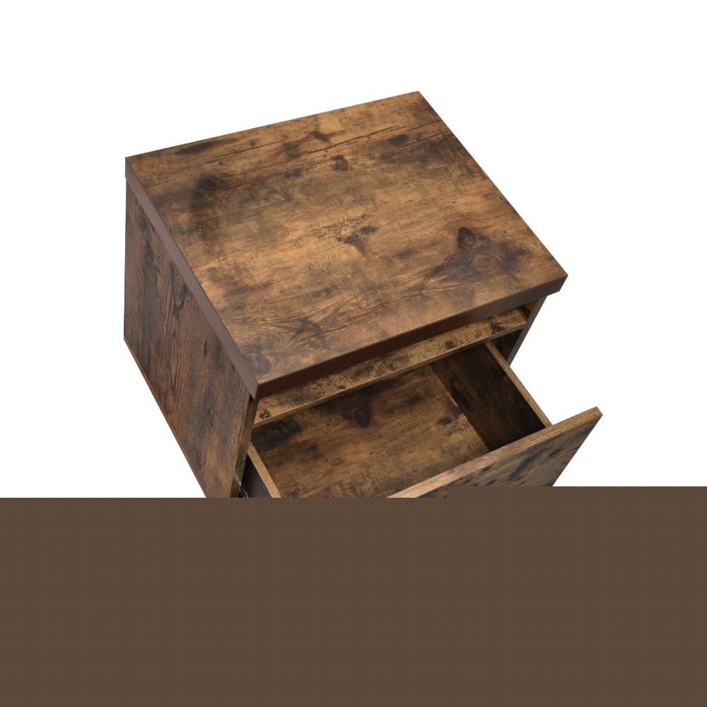 19" Brown And Black Rustic Wood Single Drawer Rolling Filing Cabinet  Warm Home View