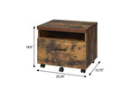 19" Brown And Black Rustic Wood Single Drawer Rolling Filing Cabinet  Warm Home View