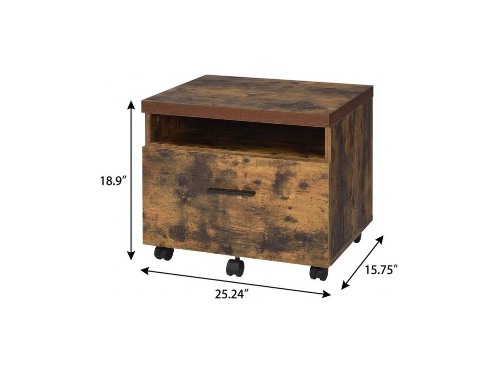 19" Brown And Black Rustic Wood Single Drawer Rolling Filing Cabinet  Warm Home View