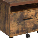 19" Brown And Black Rustic Wood Single Drawer Rolling Filing Cabinet  Warm Home View