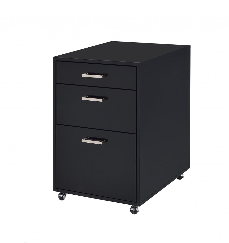 28" Black Wood And Metal Three Drawers Filing Cabinet  Warm Home View