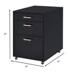 28" Black Wood And Metal Three Drawers Filing Cabinet  Warm Home View