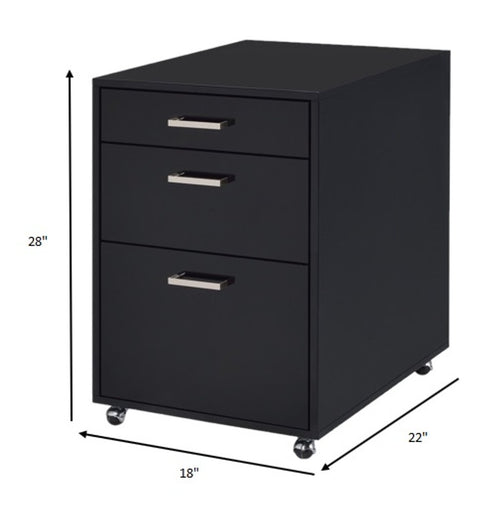 28" Black Wood And Metal Three Drawers Filing Cabinet  Warm Home View