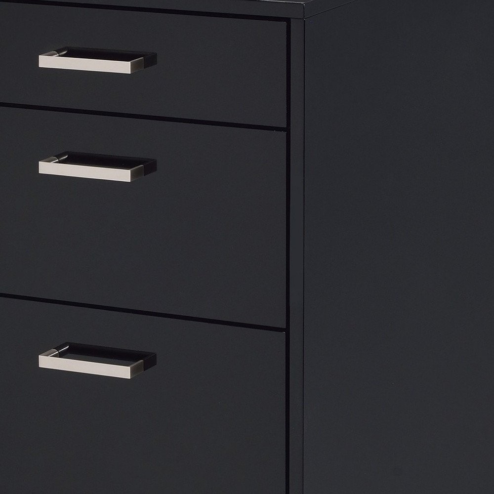 28" Black Wood And Metal Three Drawers Filing Cabinet  Warm Home View