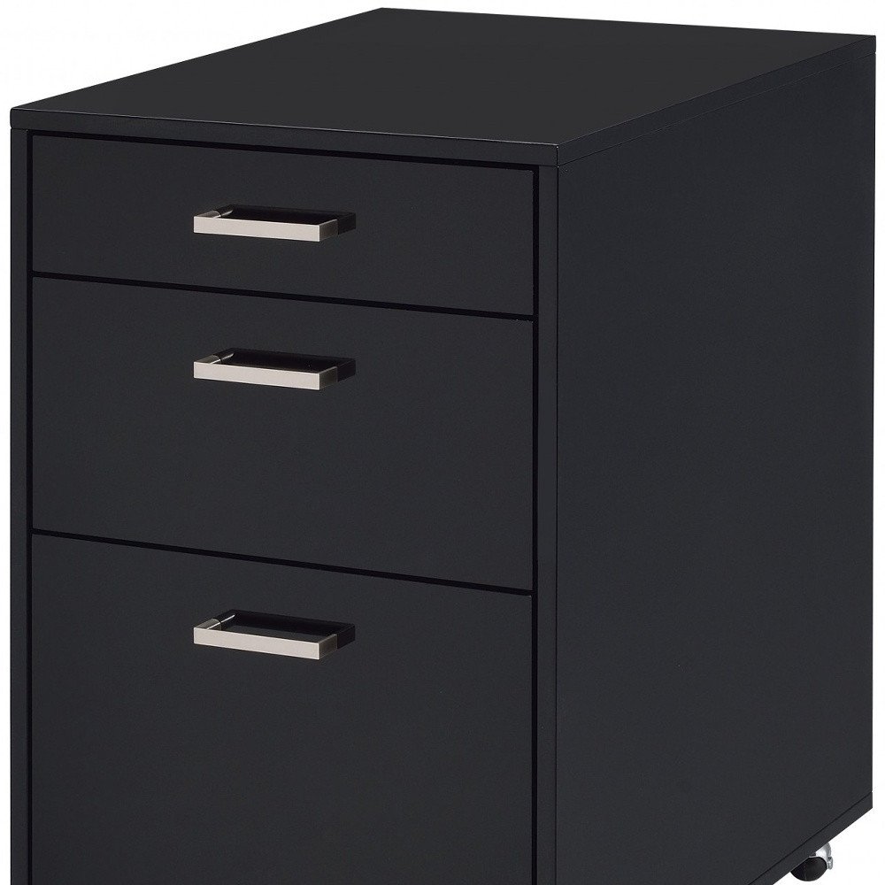 28" Black Wood And Metal Three Drawers Filing Cabinet  Warm Home View
