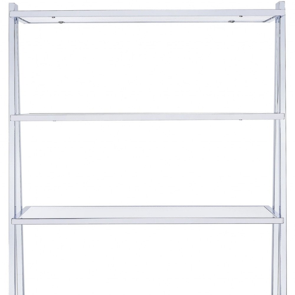 White And Silver Metal and Glass Five Tier Ladder Bookcase  Warm Home View