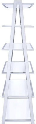 White And Silver Metal and Glass Five Tier Ladder Bookcase  Warm Home View