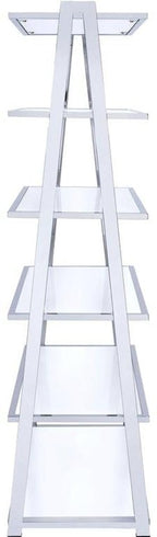 White And Silver Metal and Glass Five Tier Ladder Bookcase  Warm Home View