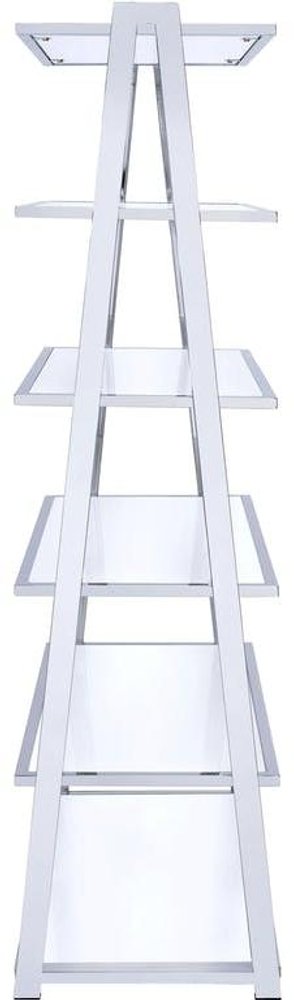 White And Silver Metal and Glass Five Tier Ladder Bookcase  Warm Home View