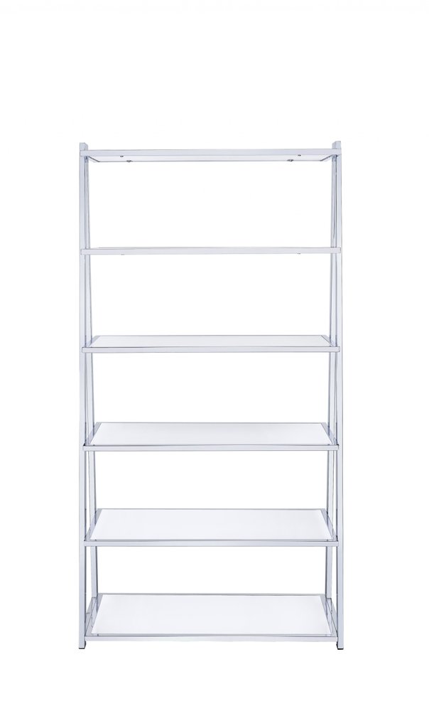White And Silver Metal and Glass Five Tier Ladder Bookcase  Warm Home View