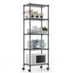 Himimi 5-Tier Storage Shelf Wire Shelving Unit on Wheels Heavy Duty Metal Shelves Adjustable Steel Rack Organization for Kitchen Garage Basement Black  Warm Home View