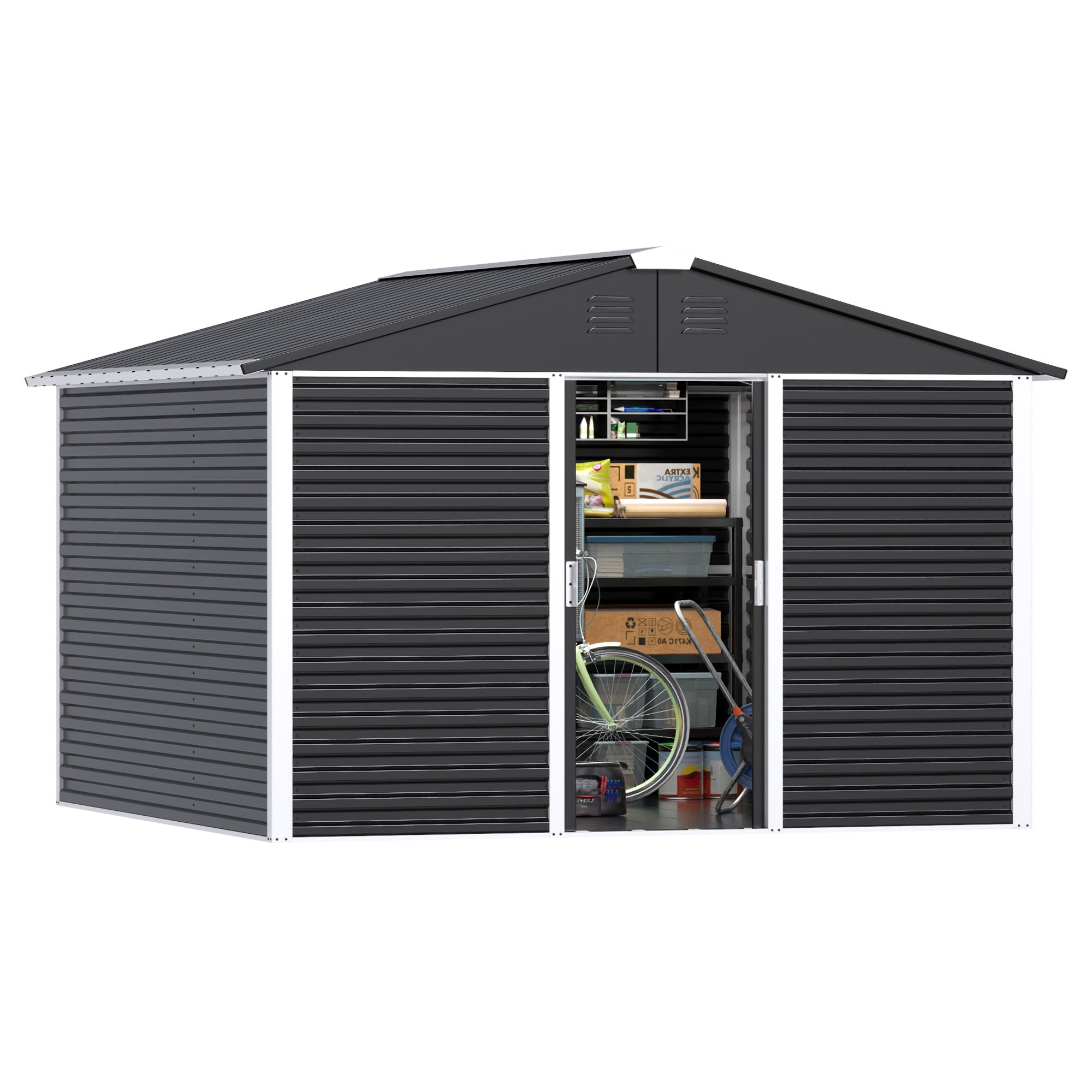 Metal Outdoor Garden Storage Shed - Galvanized Steel, 1-Piece  Warm Home View