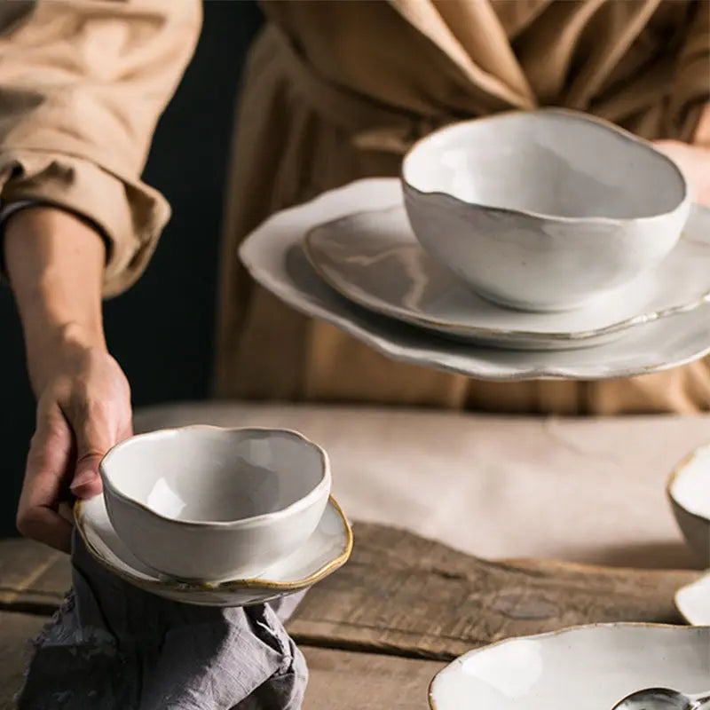 Ceramic Irregular Dinnerware Set with Bowls and Plates  Warm Home View