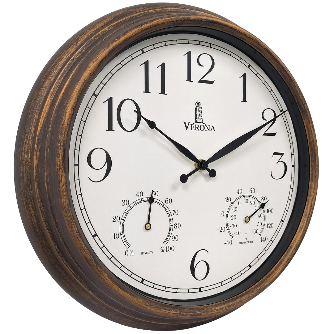 Waterproof Outdoor Patio Wall Clock with Thermometer - Bronze, 1-Piece  Warm Home View