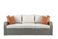 Three Piece Outdoor Gray Wicker Sectional Seating Group with Beige Cushions  Warm Home View